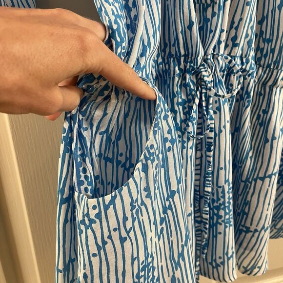 Vix by Paula Hermanny Women's Sz S Swim Cover-up Blue Drawstring Pockets Button - Picture 5 of 13